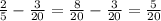 \frac{2}{5}-\frac{3}{20}=\frac{8}{20}-\frac{3}{20}=\frac{5}{20}