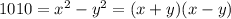 1010=x^2-y^2=(x+y)(x-y)