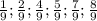 \frac{1}{9}; \frac{2}{9}; \frac{4}{9}; \frac{5}{9}; \frac{7}{9}; \frac{8}{9}