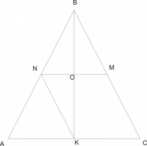 Средняя линия равнобедренного треугольника,параллельная основанию,равна 16 см,а биссектриса,проведен