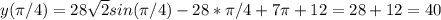 y(\pi/4) = 28\sqrt{2}sin(\pi/4)-28*\pi/4 + 7\pi+12 = 28+12 = 40