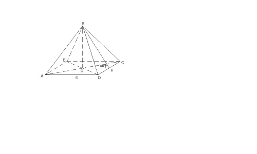 Вправильной четырехугольной пирамиде сторона основания равна 6 см, а угол наклона боковой грани к пл