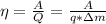 \eta=\frac{A}{Q}=\frac{A}{q*\Delta m}