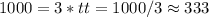 1000=3*t\right t=1000/3\approx333