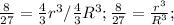 \frac{8}{27}=\frac{4}{3}r^3/\frac{4}{3}R^3; \frac{8}{27}=\frac{r^3}{R^3}; 