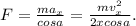 F=\frac{ma_{x}}{cosa}=\frac{mv_{x}^2}{2xcosa}.