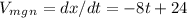 V_m_g_n=dx/dt=-8t+24