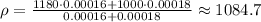 \rho=\frac{1180\cdot0.00016+1000\cdot0.00018}{0.00016+0.00018}\approx1084.7