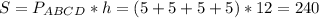S=P_{ABCD}*h=(5+5+5+5)*12=240