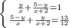 \left \{ {{\frac{y}{x}+\frac{5-y}{x+2}=1} \atop {\frac{5-y}{x}+\frac{y}{x+2}=\frac{13}{12}}} \right