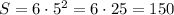 S=6\cdot5^{2}=6\cdot25=150