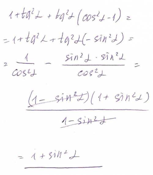 1+〖tg〗^2 α+〖tg〗^2 α(〖cos〗^2 α-1) спростити вираз