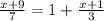 \frac{x+9}{7}=1+\frac{x+1}{3}