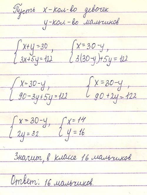 Вклассе учатся мальчики и девочки,всего 30 человек.вася посчитал,что если каждая девочка принесет по
