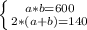 \left \{ {{a*b=600} \atop {2*(a+b)=140}} \right