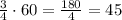 \frac{3}{4}\cdot60=\frac{180}{4}=45