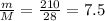  \frac{m}{M}= \frac{210}{28}=7.5 