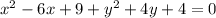 x^2-6x+9+y^2+4y+4=0 