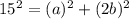 15^{2}=(a)^{2}+(2b)^{2}