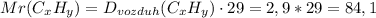 Mr(C_xH_y)=D_{vozduh}(C_xH_y)\cdot29=2,9*29=84,1