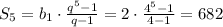 S_5=b_1\cdot \frac{q^5-1}{q-1}=2\cdot \frac{4^5-1}{4-1}=682