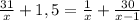 \frac{31}{x}+1,5=\frac{1}{x}+\frac{30}{x-1}