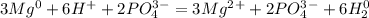 3Mg^0 + 6H^+ + 2PO_4^3^- = 3Mg^2^+ + 2PO_4^3^- + 6H_2^0