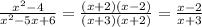 \frac{x^2-4}{x^2-5x+6}=\frac{(x+2)(x-2)}{(x+3)(x+2)}=\frac{x-2}{x+3}