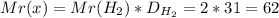 Mr(x)=Mr(H_{2}) * D_{H_{2}}=2*31=62