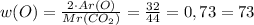 w(O)=\frac{2\cdot{Ar(O)}}{Mr(CO_2)}=\frac{32}{44}=0,73=73%