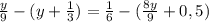 \frac{y}{9}-(y+\frac{1}{3})=\frac{1}{6}-(\frac{8y}{9}+0,5)