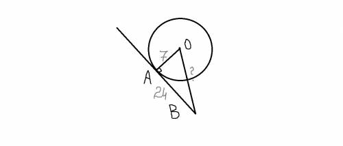 Прямая ab касается окружности с центром в точке о и радиусом равный 7см в точке а. найдите ов если а