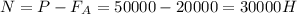 N=P-F_{A}=50000-20000=30000 H