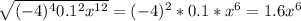 \sqrt{(-4)^40.1^2x^{12}} = (-4)^2*0.1*x^6 = 1.6x^6