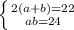 \left \{ {{2(a+b)=22} \atop {ab=24}} \right.