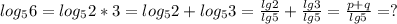 log_56 = log_52*3 = log_52+log_53 = \frac{lg2}{lg5}+\frac{lg3}{lg5}=\frac{p+q}{lg5}=?