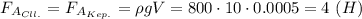 F_{A_{Cll.}}=F_{A_{Kep.}}=\rho gV=800\cdot10\cdot0.0005=4\ (H)