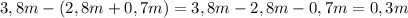 3,8m-(2,8m+0,7m)=3,8m-2,8m-0,7m=0,3m