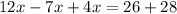 12x-7x+4x=26+28