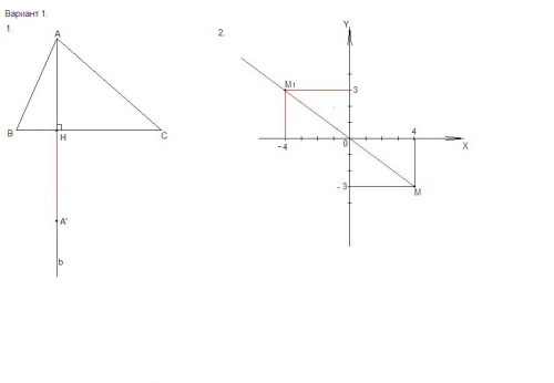 1вариант 1. дан треугольник авс. постройте точку, симметричную точке а относительно прямой вс. 2. по