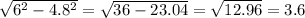 \sqrt{6^{2}-4.8^{2}}=\sqrt{36-23.04}=\sqrt{12.96}=3.6