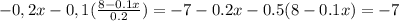 -0,2x - 0,1(\frac{8-0.1x}{0.2}) = -7 -0.2x -0.5(8-0.1 x) = -7 