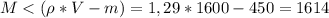 M<(\rho*V-m)=1,29*1600-450=1614