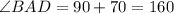 \angle BAD=90+70=160