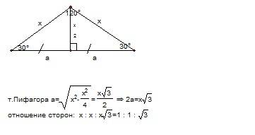 Вравнобедренном треугольнике один из углов 120⁰. найдите отношение сторон треугольника