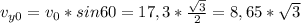 v_{y0}=v_{0}*sin60=17,3*\frac{\sqrt{3}}{2}=8,65*\sqrt{3} 