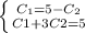 \left \{ {{C_1=5-C_2} \atop { C1+3C2=5}} \right