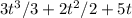 3t^3/3 + 2t^2/2 +5t 