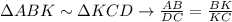 \Delta ABK \sim \Delta KCD \to \frac{AB}{DC}=\frac{BK}{KC}