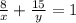 \frac{8}{x}+\frac{15}{y}=1